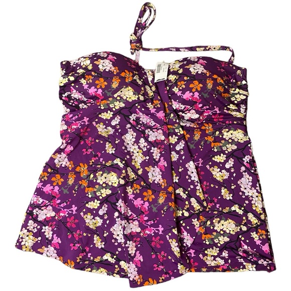 NWT LA VIE EN ROSE BANDEAU TANKINI SWIMSUIT TOP LARGE FLORAL - Picture 1 of 2